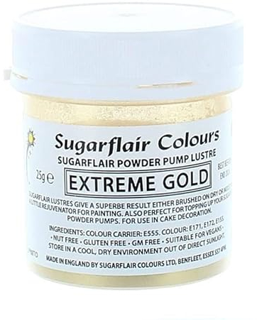 Sugarflair Extreme Gold Edible Glitter Dust Powder Pump Refill Tub - Food Colouring Powder, Edible Colour Dust, Brush On, Spray, or Add Rejuvenator to Create Eye-Catching Paint Effect - 25g