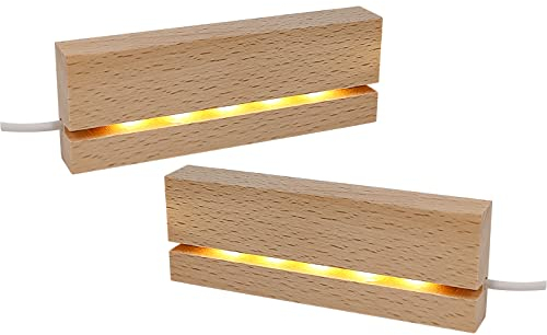 2 unidades Base de exhibición de luces LED, color cálido rectangular base de madera iluminada, para placa acrílica de 3 mm de grosor, placa de vidrio, arte de resina