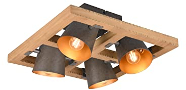 lightling Vintage Deckenleuchte Ben nickel antik metall Holz, exkl. 4 x E14 max. 25 Watt, 39 x 39 cm, Höhe: 20 cm