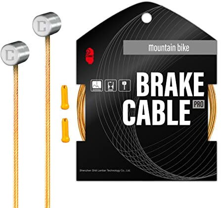 CNC Bike Brake Cable for Mountain Bike & Road Bike 1700/2100/2800mm with End Caps,Front Rear Break Inner Line, Pro Slick Polished Bicycle Brake Wire for Shimano/Sram,2 Pcs,Gold.