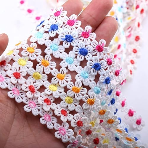 YIEUR 1 Meter Spitzenband Blumen Bunte, Spitzenbordüre Tischdeko Geschenkband, 15mm Vintage Zierband Stickerei Spitzenborte, Vintage Band für Handwerk Nähen Deko