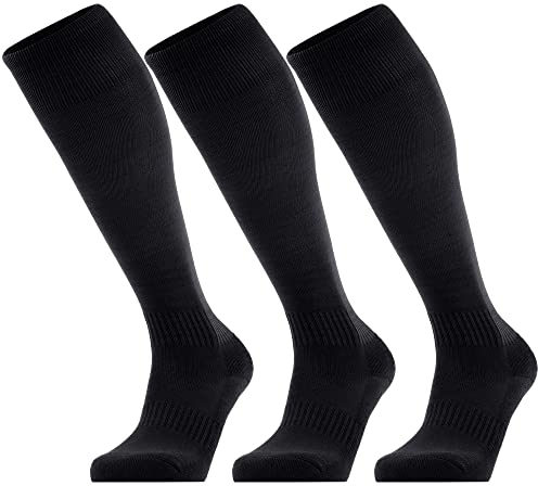 GRAPMKTG 3er-Pack FußballSocken für Männer und Frauen Softball Baseball Fußballstutzen Stutzenstrumpf Fußball-Kniestrümpfe für Kinder Erwachsene Schlauchsocken Schwarz 31-34