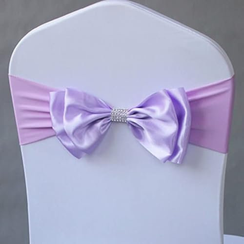 GILAYAS 10pcs 50pcs Free Tie Elastic Spandex Chair Sash Band With Satin Bow Party Wedding Decoration Stretch Chair Tie Sash Ribbon Knot-Lilac,50pcs