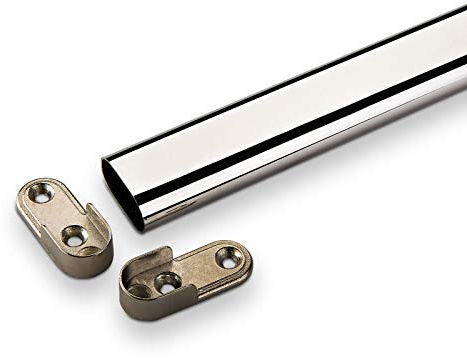 SOTECH 2 Stück Kleiderstange 1160 mm Stahl verchromt | Möbelrohr Garderobenstange OVAL 30 x 15 mm inkl. 4 Stück Schrankstangenlager