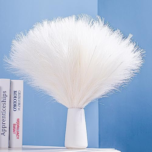 Bnecnet Lot de 10 tiges d'herbe de pampa blanche duveteuse – 45 cm – Décoration d'herbe de la pampa artificielle – Petit pompon pelucheux – Arrangement floral et remplissage de vase pour décoration
