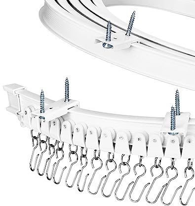 QWORK® 5 Mètres Rail de Rideau Plafond Flexible - avec Roulettes Silencieuses - pour Separation de Piece, Baies Vitrées, Salle de Bain, Balcon, Bureau, Hôtel,