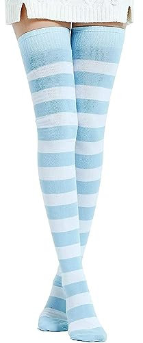 DRESHOW Extra Long Cotton Stripe Thigh High Socks Plus Size Long Stockings Over Knee Socks for Women