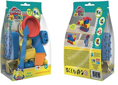 Play-Doh Blocks Starter Set - Baustein, Kreatives Bauen, Kind, 7 leuchtende Klötzen, Modellierwerkzeug, Rolle, Play-Doh-Tube