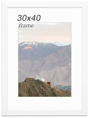 RUN HELIX Wooden 30x40 Picture Frame, 30 x 40cm Picture Frame with Scratch Resistant for Wall Display, Picture Frames 30cm x 40cm with Mat and Plexiglass for Photos, Art, Certificates, White