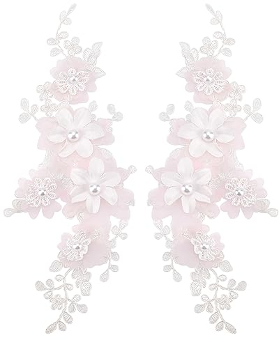 Arricraft 1 Paar Blumen-Spitzenapplikationen, Misty Rose Polyester-Stoff, Spitzenapplikation, Aufnäher, Blumen-Stickerei, Aufnäher, Aufnäher Für Kleidung, Hochzeitskleid, Spitzenstoff