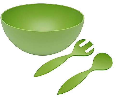 Magu Natur-Design Schüssel Grün mit Salatbesteck aus Polymer Ø 30 cm Schüsselset Salatschüssel