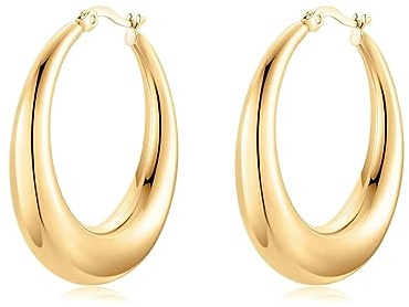 Pendientes de Acero Inoxidable 316L Aros Amplios y Gruesos con Textura Pulida para Mujer. Pendientes de Acero Quirúrgico con Baño en Plata u Oro 18K. Regalo Cumpleaños.
