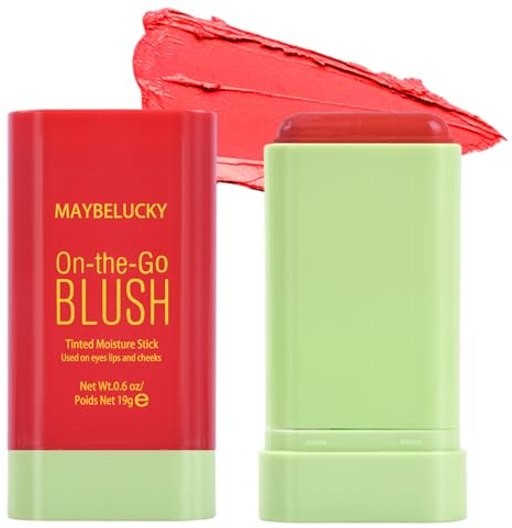 Natuce Fard à Joues Mat, 3 en 1 Bâton de Fard à Joues, pour Les Joues Yeux et Lèvres, Non Grasse, Naturel et Longue Tenue, Maquillage Blush Crème, Multi-Use Blush Stick, cosmétiques (2#hot red)