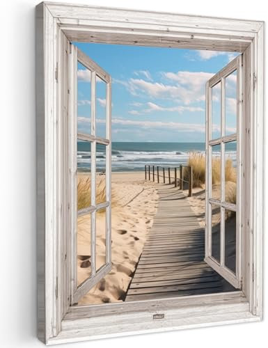 MuchoWow© Stampa Su Tela 30x40 cm Decorazioni Pareti Canvas Grandi Dimensioni Quadri Con Cornice Moderni Quadro Soggiorno Foto Camera Da LettoFinestra - Mare - Nature - Spiaggia