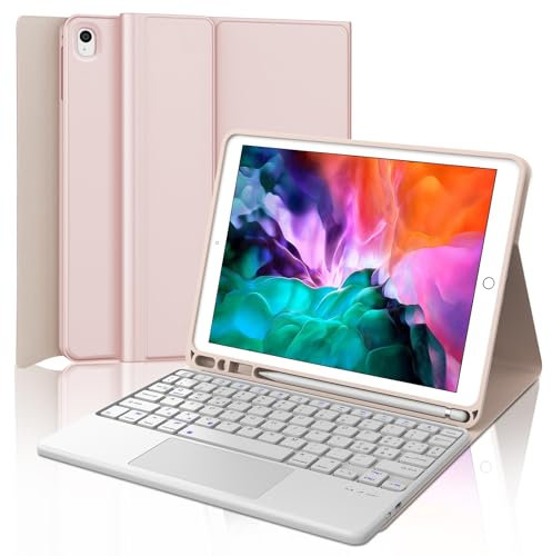 WINCHKING Tastiera per iPad 9 Generazione con Touchpad, Custodia con Tastiera per iPad 9 10.2, Cover Bluetooth Magnetica Staccabile Keyboard per ipad 9/8/7 Generazione 10.2 / Air 3, Rosa chiaro