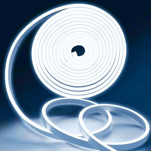 MMEEVT LED Strip Weißweiss - 12V 5M Neon Led Strip,IP65 Wasserdicht 6000K Neon LED Streifen, DIY Flexibel Ledband für Innen Aussenbereich Heim Küche Deko(kein Netzadapter)