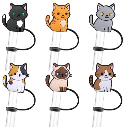 AIERSA Cat Straw Cover for Stanley Cup,Cat Straw Topper Compatible with Stanley 30&40oz and Simple Modern,Silicone Straw Cover Cap for Stanley Cups Accessories, 6Pcs Kittens