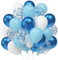 Luftballons Blau Weiss, Metallic Blau Helium Ballon, 60Pcs Blaue Konfetti Ballons, 12 Zoll Hellblau Weiß Latex Party Ballons für Kinder Geburtstag Hochzeit Taufe Baby Shower Deko