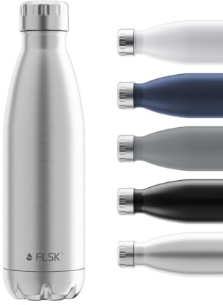 FLSK Trinkflasche – Premium Edelstahl Thermosflasche – 100 % auslaufsicher & kohlensäuregeeignet – hält 24 h kalt & 18 h heiß – BPA-frei (stainless, 500 ml)
