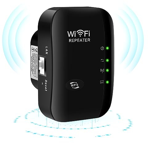 WLAN Verstärker mit 300 Mbps,WLAN Repeater,WiFi Extender Booster 2,4GHz WiFi Extender mit Repeater/AP Modus und WPS-Funktion,Internet Verstärker bis zu 3000qm und 30 Geräte (Schwarz)