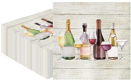 50 Pcs Wine Cocktail Napkins Disposable Champagne Bottle Paper Napkins 3-Ply Bar Tasting Beverage Napkins Bartender Dinner Napkins for Wedding Bridal Shower Birthday Party Supplies