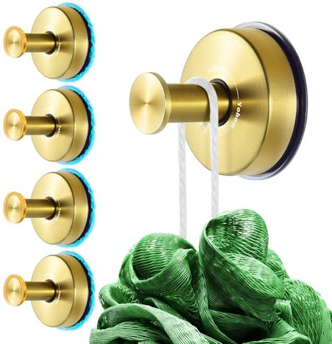 YOHOM Crochet Mural Ventouse Salle de Bain Accroche Torchon Ventouse Porte Cuisine Serviette Ventouse Puissant Patere Ventouse Douche Crochet Manteau Ventouse INOX Brossée 4 Pièces Or