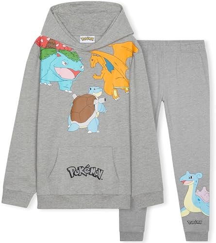 Pokemon Jungen Trainingsanzug Set, bequemer Jogginganzug mit Pullover & Hose (Grau, 11-12 Jahre)