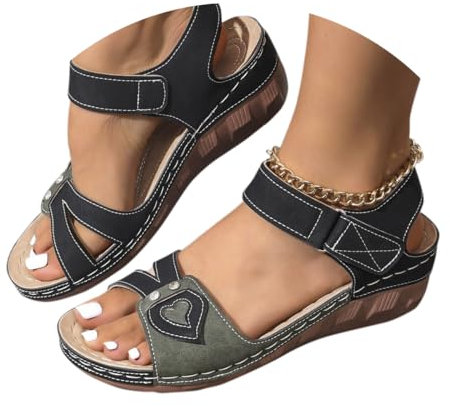 Onsoyours Sandales Femme Ete Orthopedique Chaussures AntidéRapantes Respirantes Sandales Et Nu-Pieds Boho Bout Ouvert Sandales Plateforme Sandales A Noir 43 EU