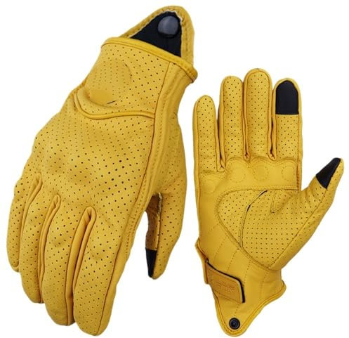 WANGBINGXING Motorradhandschuhe Vintage Motorradhandschuhe Männer Frauen Schutz Motorradhandschuhe Sommer Touchscreen Perforierte Motocross Guantes Gelb Motorrad Handschuhe(Yellow Hole,XL)