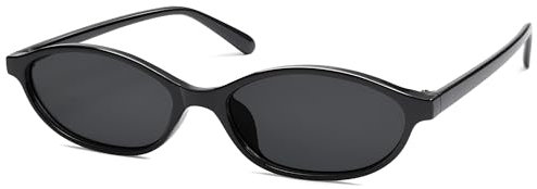 HERJOUR Damen Sonnenbrille Retro Oval Katzenauge Y2K Mode Schmal Sonnenbrille Design AR82253, A2 Schwarz / Grau, Medium