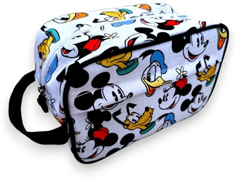 Trousse de Toilette Disney Mickey Mouse, Minnie, Donald et Pluto. Grande capacité - avec poignée latérale et 2 Poches. 25 x 16 x 13 cm. Multicolore avec Fond Blanc