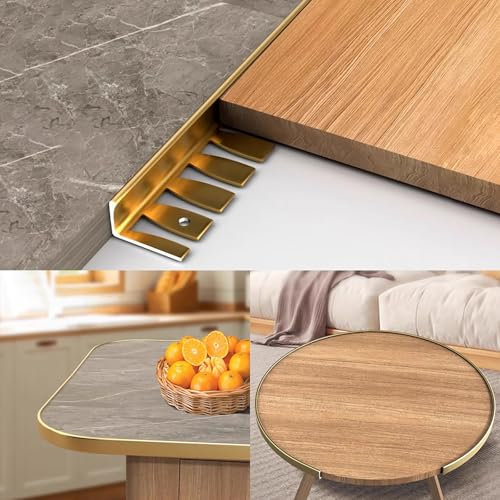 Raouoae Fliesenkanten Schutz L-Form Biegbares Profil Abschlussprofil Aluminium Eloxiert 135cm 2 Stück Abschlussprofil Ideal Für Küchen- Und Wandfliesen(Gold,H:15MM)