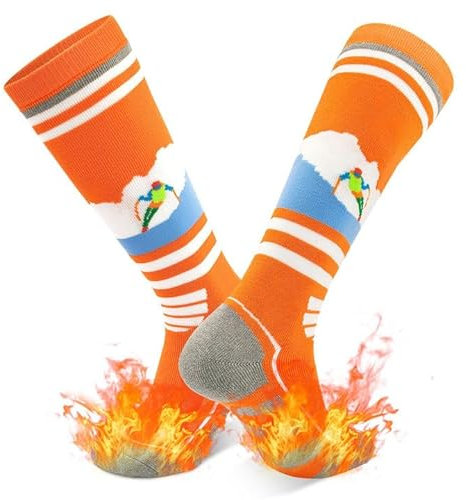 DECOVICI Skisocken für Damen und Herren, Kniestrümpfe Winter Thermo dicke Socken für Stiefel, Warme Funktionssocken für Kaltes Wetter, Snowboarden Wandern Reiten 1 Paar(39-44，Helles Orange