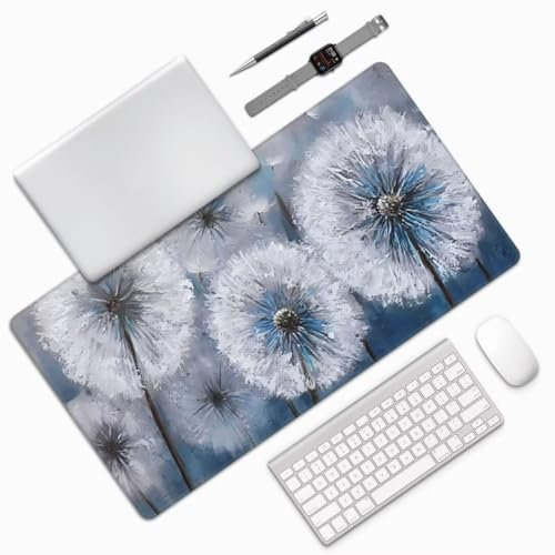 White Mouse Mat Large Desk Mat 23.6 x 11.8 Inch, Dandelion Mouse Pad Gaming Mousepad, Waterproof Keyboard Mat, Durable Desk Pad, Non-Slip Rubber Base Mouse Mats for Desk Office Gaming Home Decor M24