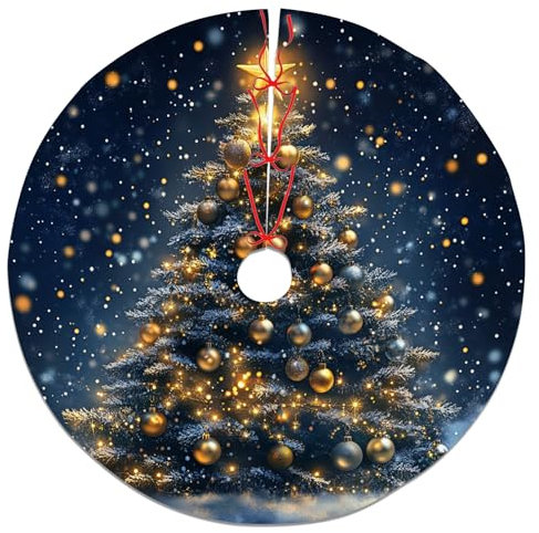 Elegante falda de árbol de Navidad, falda de árbol de Navidad dorada y azul para decoración del hogar de invierno, fiesta festiva de Navidad, decoración interior y exterior, 36 pulgadas