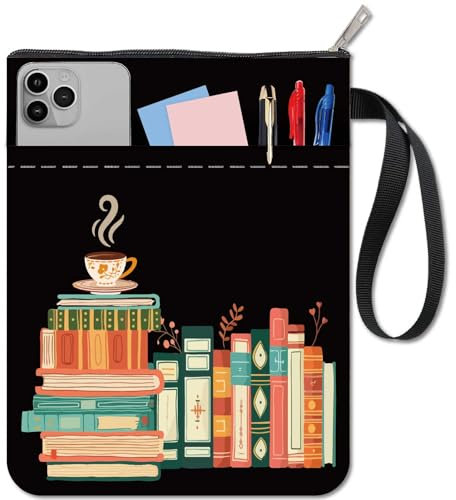 CRASPIRE Custodia per Libri Coffee Book Sleeve - Protezione Nera per Tascabili e Copertina Rigida - In Tessuto Lavabile con Cerniera e Tasca Extra per Gli Amanti Dei Libri