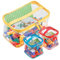 3-Pack PVC Clear Toy Storage Bags with Lids & Handle(12 x 7.8 x 7), Colored Organizing Bins with Zipper, Double Zipper Cube Blocks Board game Storage Organizer Case Bins for Playroom