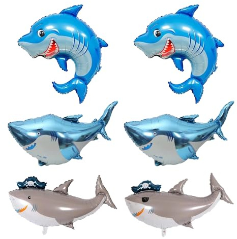 GUOYOU 6 PCS Riesen Hai Folienballon Party Dekoration, Hai Folienballon Geburtstag Party Hai Dekorationen für Kindergeburtstage, Mottopartys, unter dem Wasser Party (3 Arten)