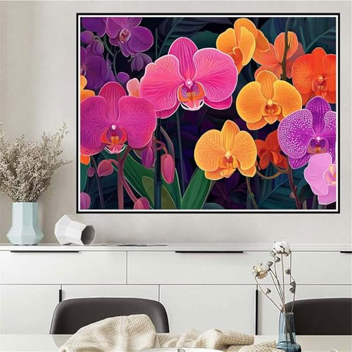 Peinture Numero Adulte Fleur Peinture par Numero Phalaenopsis Paint by Numbers, Bricolage Kit Art Créatif Adulte Femme, Toile Peinture à l'huile pour Enfant Débutants, Decoration Maison 80x100cm Q-251