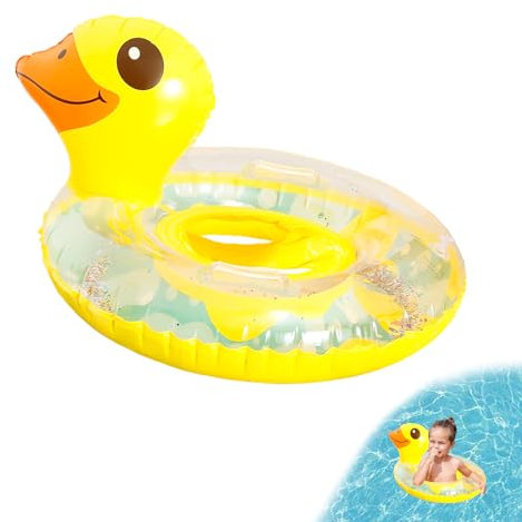 Baby Swimming Float for Children, Inflatable Yellow Duck Pool Float Swimming Ring with Safety Seat and Handle, Fun Water Toy Accessories for Age 1-4 Year Old Baby Infants Boys Girls Summer Training