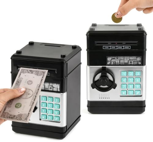 CENBEN Digital Electronic Money Box, Mini ATM Password Money Bank Cash Coins Saving Box for Kids Electronic Piggy Bank Kids Money Safe ATM for Birthday Party Gift, Automatic Paper Money Scroll