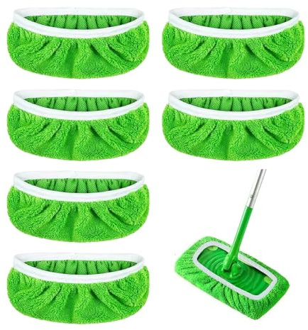 YZROHYI 6 Pièces Lingettes Reutilisable pour Swiffer,Chiffon de Serpillière Microfibre,Tampon Balai Serpillère,Chiffons de Rechange Lavable,Humide et Sèche Mop Pads pour Nettoyer -25.5 x 11.5 cm
