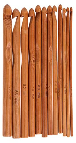 12 pcs hölzerne Häkelhaken, große runde ergonomische Häkchen -Haken -Set -Holzstricknadeln für häkelnde klobige Garn, Teppiche, Decken