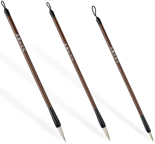 COYUN 3pcs Pinceaux de Calligraphie Chinoise,Excellent pinceau de calligraphie chinoise Kanji japonais Sumi,Pinceau Kanji Sumi Japonais de Taille Mixte pour éTudiant Débutant (3tailles)