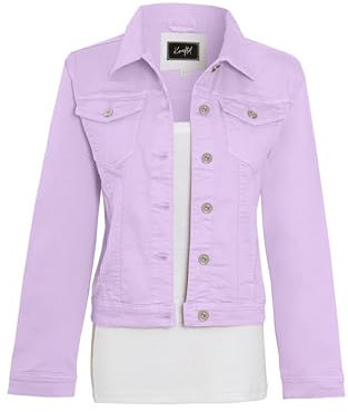 kraftd Women's Denim Jackets Casual Summer Long Sleeve Jacket | Ladies Denim Jackets Button Up Slim Fit | Stretch Denim Jacket | Jacket Women UK With Collared Neckline And Pockets (Pale Violet, 18)