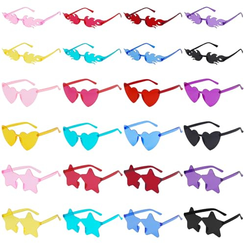VirtuGro 24pcs Occhiali da Festa Hippie da Fiamma Stella Forma | Occhiali Festa Senza Montatura Divertenti Occhiali Colorati per Addio al Nubilato, Carnevale, Festival, Feste di Compleanno