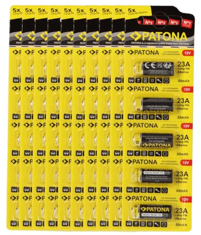 PATONA Lot de 50 batteries spéciales 12 V 23 A 23GA MN21 pour ouvre-porte de garage, télécommandes, systèmes d'alarme, casque Bluetooth, etc. Compatible avec MN21, V23GA, 3LR50, LRV08, 8LR932, L1028