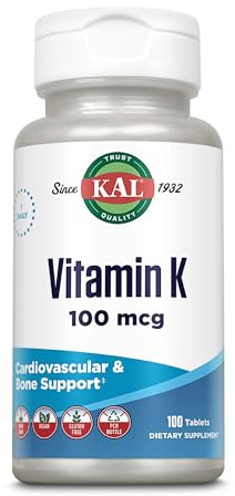 KAL Vitamin K1 | 100mcg | 100 Tabletten | vegan | glutenfrei | ohne Gentechnik | laborgeprüft | Nahrungsergänzungsmittel mit Vitamin K 1 | Erhaltung normaler Knochen | normale Blutgerinnung