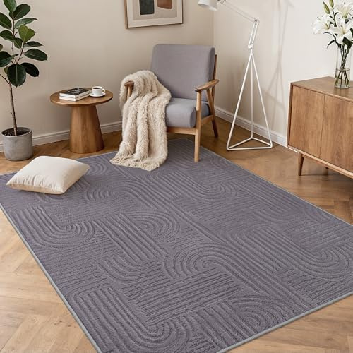 BEIMO Soft Washable Rug 120x160 cm, Area Rug Non Slip Carpet Living Room Bedroom Kitchen Dining, Chic Geometric Dark Grey