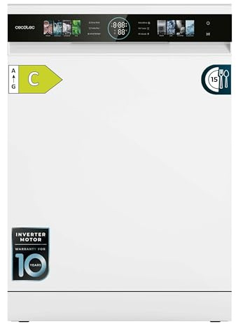 Cecotec Lavavajillas Compacto de 60cm Bolero Aguazero 6620 C, 1850W, 15 Cubiertos, 8 Programas, Motor Inverter, Pantalla FullColor XXL, Smart Wash, Turbo Dry+, AutoClean, Media Carga, Delay Start